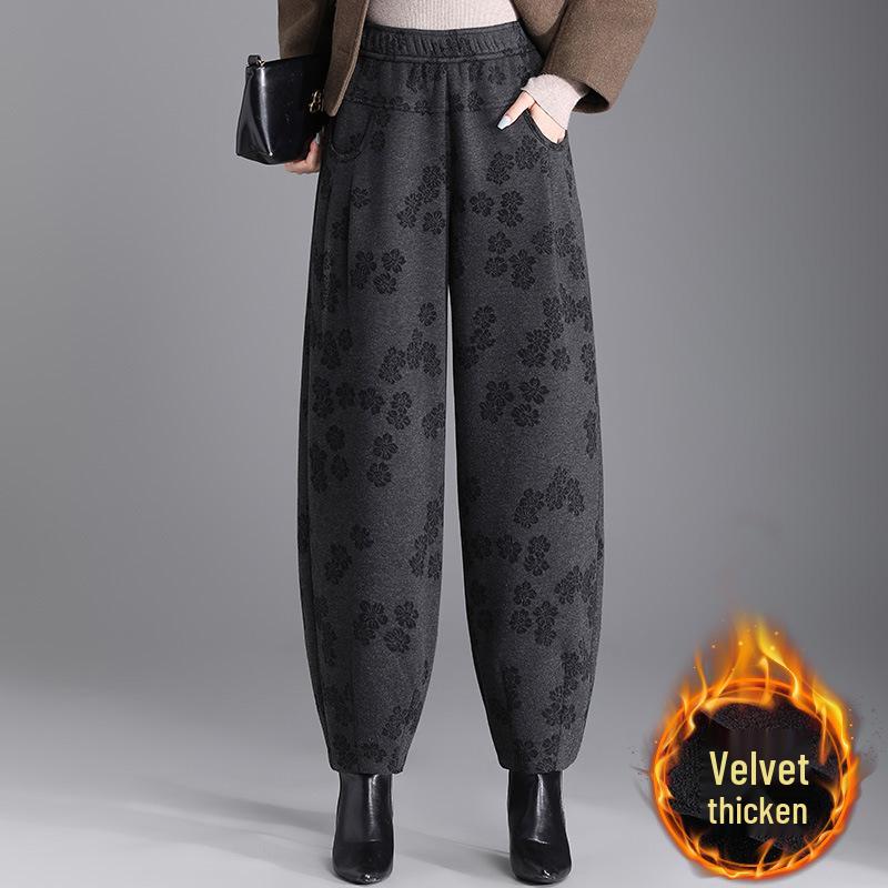 

2025 Winter Elastic Waist Velvet Thickened High Waist Loose Carrot Harem Pants Extra Large