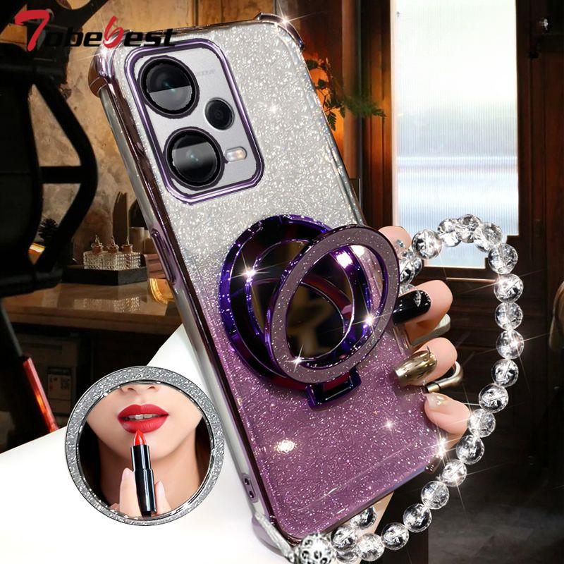 Shockproof GLITTER Plating Crystal Bracelet Mirror Magsafe phone holder Case For Xiaomi Poco X5 Pro 5G Cover