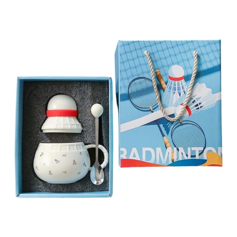 

Artistic Badminton Shaped Ceramic Drinkware with Comfortable Handle Large Capacity Coffee Cup for Office