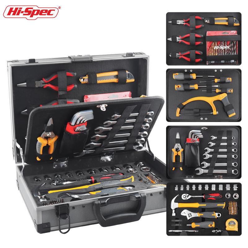 Hi-Spec Professional 91pcs Tools Set with Aluminum Case Socket Wrench Repair Tool Set of High-grade CR-V General Hand Tools Set
