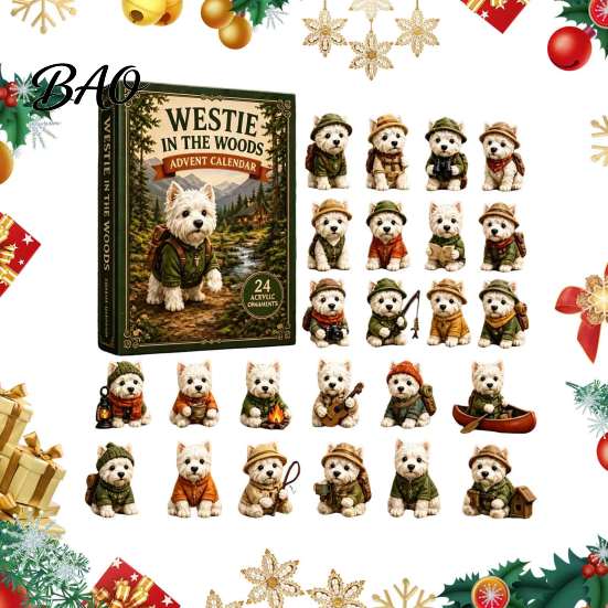 Limited Collection Dog Toys Westie in The Woods Advent Calendar, 24-Day Christmas Countdown Surprise Blind Box Figure Set, West Highland White Terrier