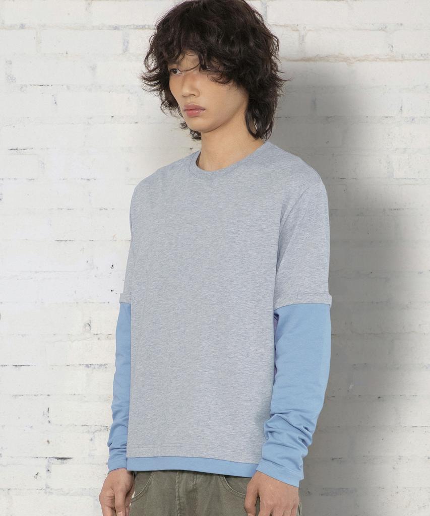 XTONZ Xtt166 Roll-Up Layered Crop Long Sleeve (Gray)