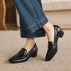 Krazing Pot Sheepskin Round Toe Thick Med Heels Spring Shoes Slip On Big Size 42 Metal Flowers Women Pleated Pumps