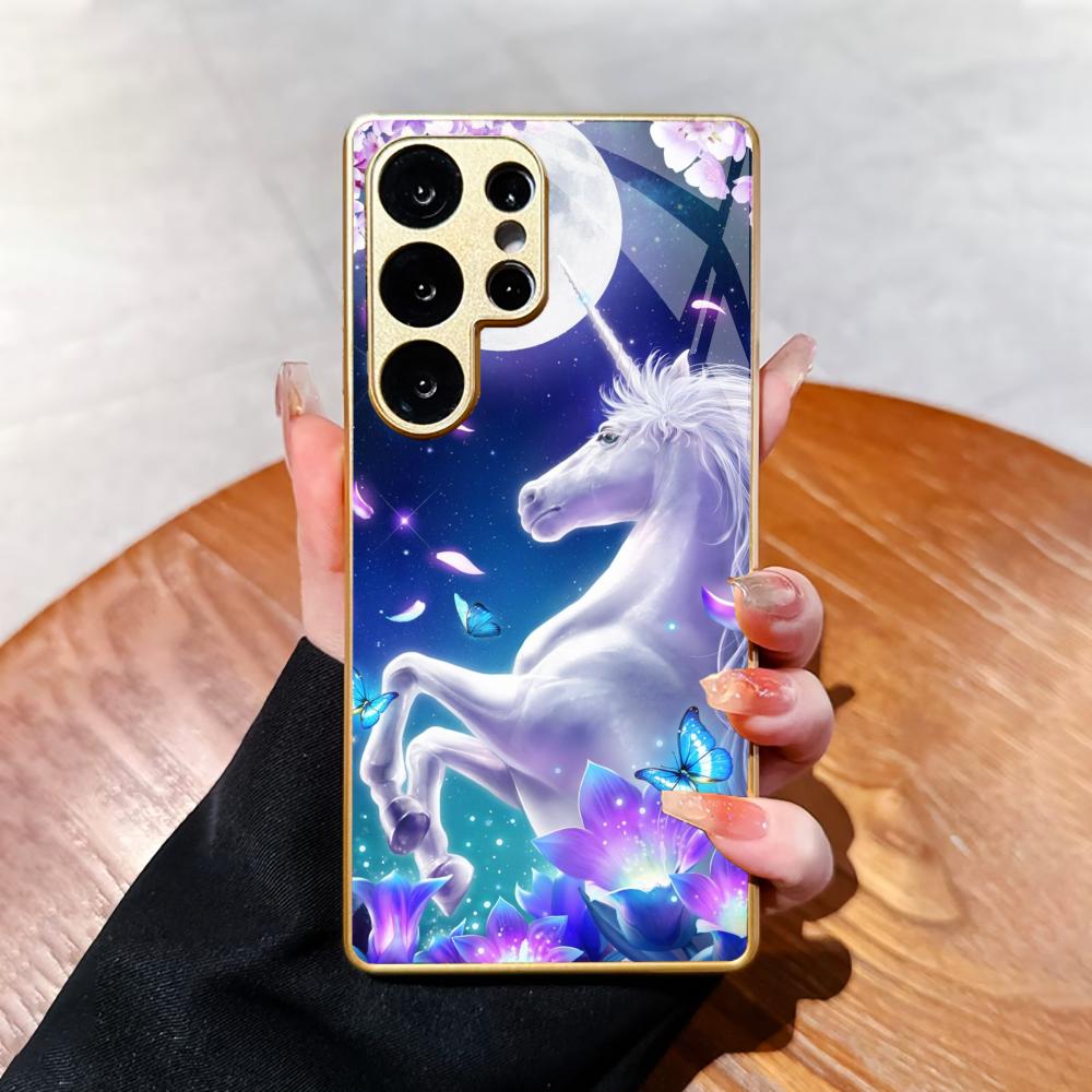 Unicorn New model Luxurious PhoneCase Electroplated Glass PhoneCase for Samsung Galaxy S26 S25 S24 S23 S22 S21 FE,Ultra,Plus