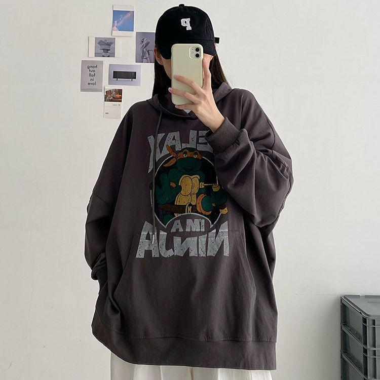 Plus Size Women Spring Autumn Korean Style Hoodie Loose Casual Hooded Sweatshirts Oversized Printed Tops