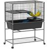 3-Level Small Animal Cage with Non-Slip Ramps Wide Doors and Wheels with Brake 88x48x102cm Grey