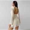 Elegant Backless Slim Dress Women Lace Up Round Neck Long Sleeved Dresses Summer High Waist Fashion Pullover Mini Short Dress