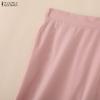 ZANZEA Saias midi soltas de cor sólida e cintura elástica casual feminina