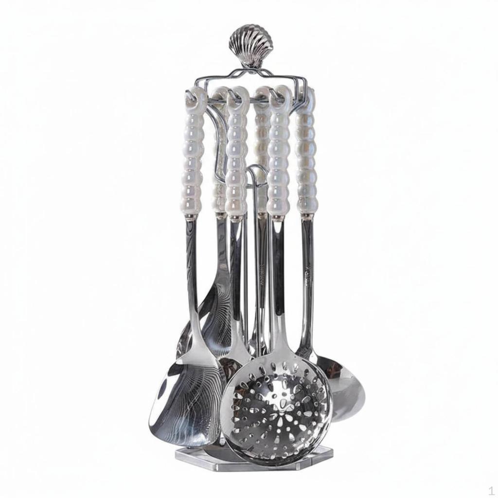 7 Pieces Kitchen Utensil Set Elegant Design Ceramic Handle Cooking Utensils HeatResistant Stainless