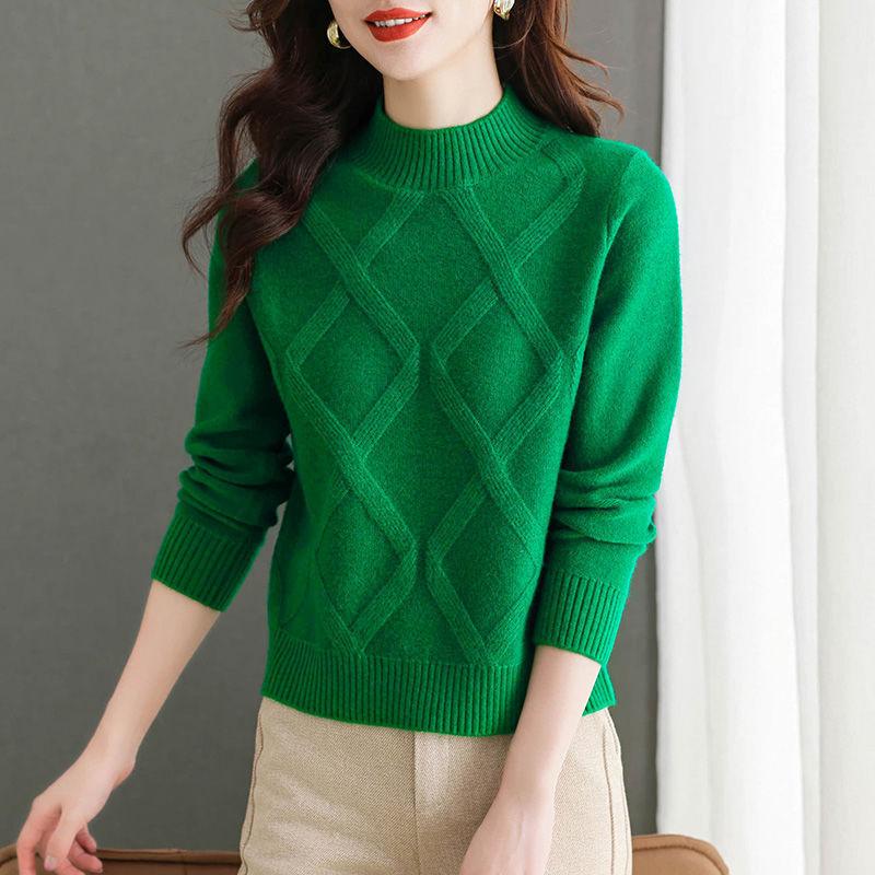 Women's Sweater Loose Thick Knitted Sweater Half High Collar Top Autumn/Winter