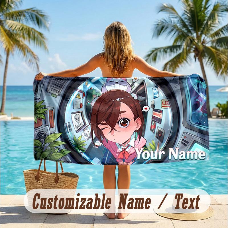 Custom Text Beach Towel, Soft Absorbent Swimming Multi-use TowelDandadan