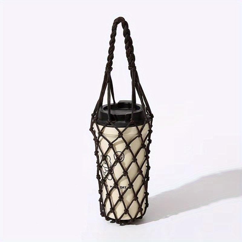 

1pc Handmade Nylon Mesh Bag, Reusable Beverage Holder, Coffee Cup Holder, Portable Drink Carrier, Decorative Mesh Bag Black