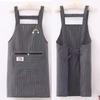 Kitchen Oil Resistant Apron Striped Zippered Linen-Cotton Apron With Straps Breathable Apron Women'S Dirt Resistant Work Clothes