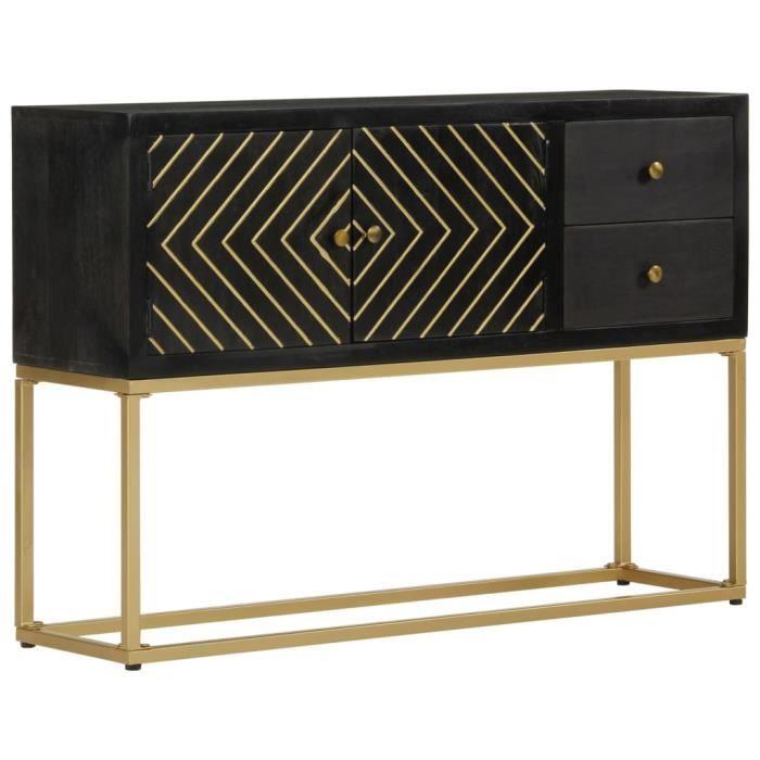 VidaXL Buffet noir et doré 110x30x75 cm bois massif de manguier 353912