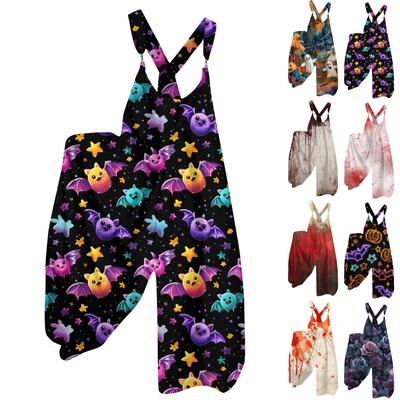 Women's Summer Overalls Floral Print Vintage Jumpsuit (Non-Adjustable Straps)