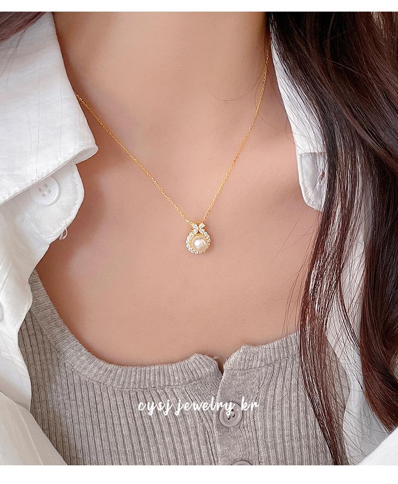 Cui Yan S925 Silver Bow Necklace with White Chalcedony & Pearls for Women - Light Luxury Princess Choker