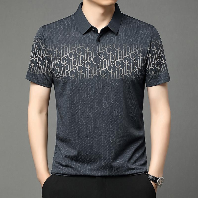 Men's Short Sleeved High End Brand Letter Printed Polo Shirt Summer Business Casual Seamless Cool Lapel T-Shirt Top Men's Wear