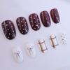 Nail art simple autumn and winter brown polka dot bow plaid short oval wearing nail piece wholesale
