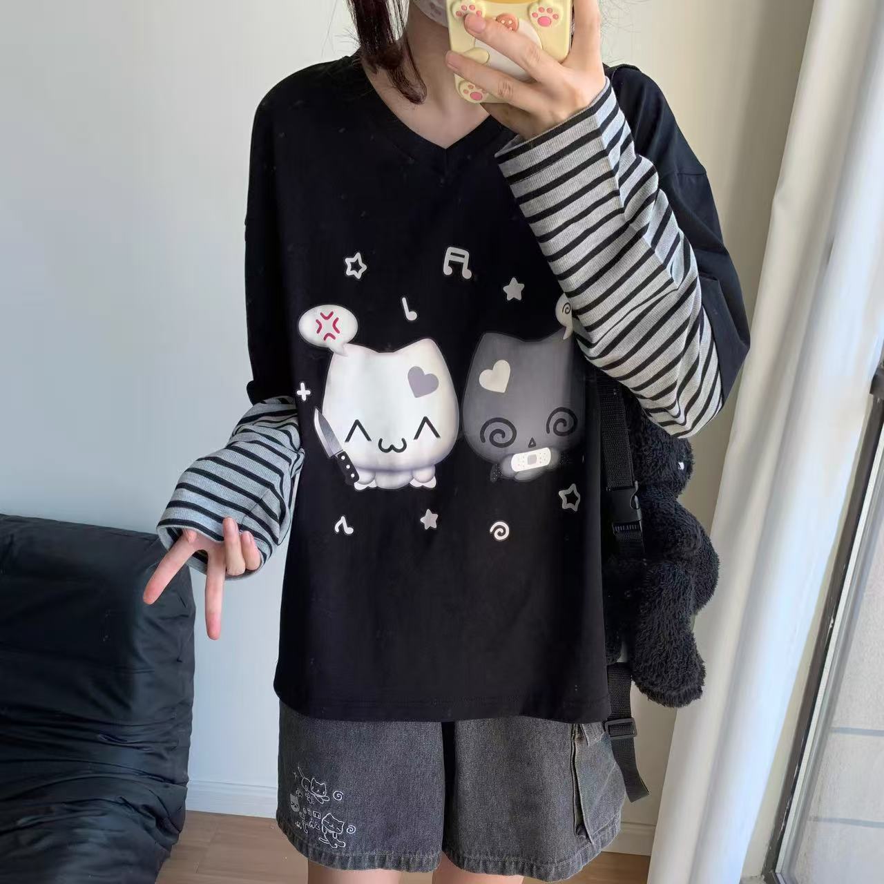 

Women s T-shirts Long Sleeve Girls Y2K T-shirts Casual Leisure Street Wear Black Tees Cute T-shirts L чорний