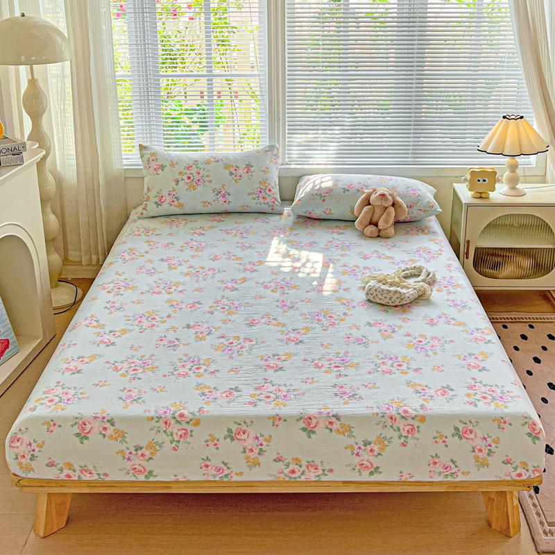 

Washed Cotton Fitted Sheet featuring Elastic Bands Non Slip Adjustable Mattress Cover Printed Pure Cotton designed for Double King Queen 90x200cm 1pc