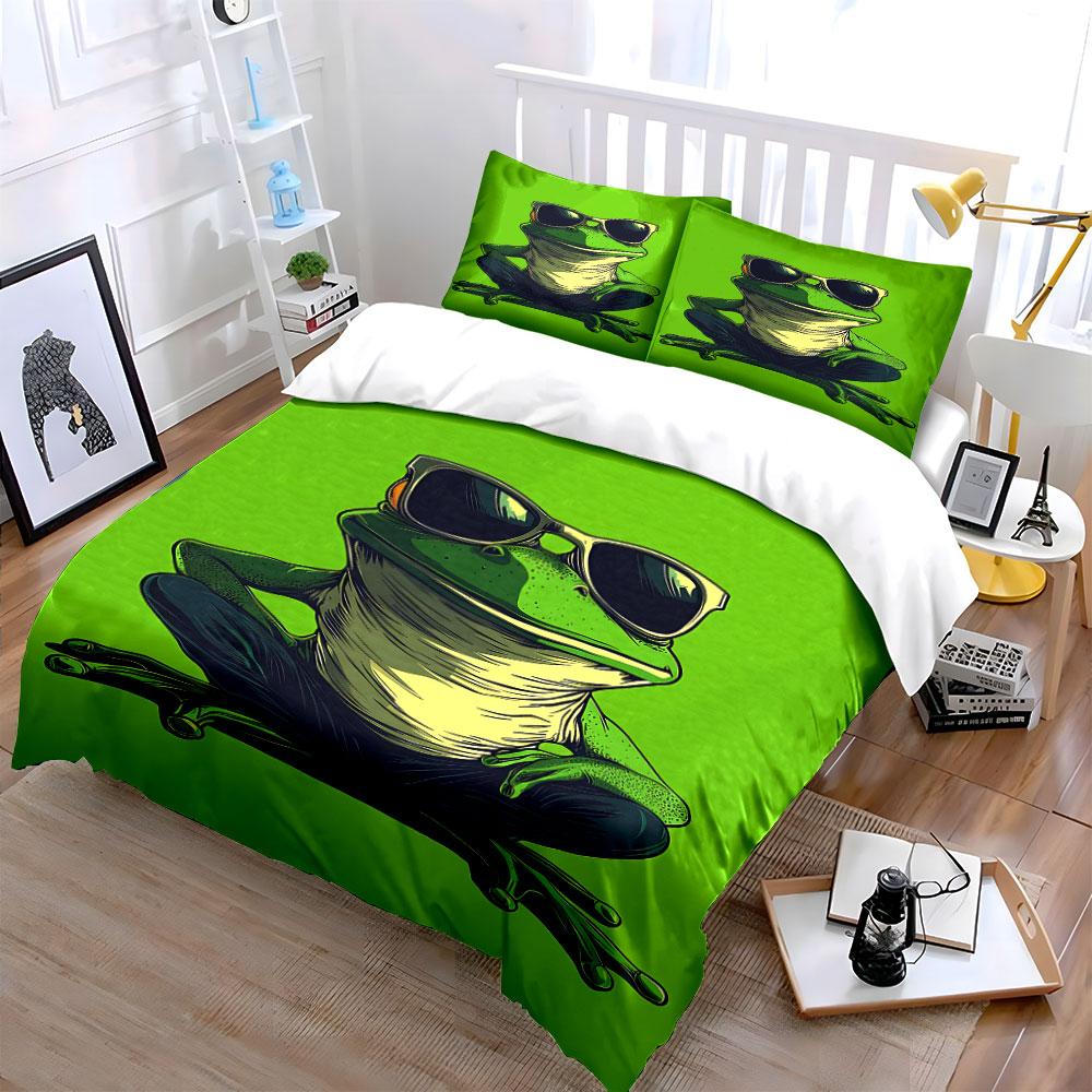 Frog Wearing Sunglasses Pattern. Bedding Sets Duvet Cover Sets Duvet Covers Pillowcases(1 * Duvet Cover 2 * Pillowcases Without Duvet Insert)