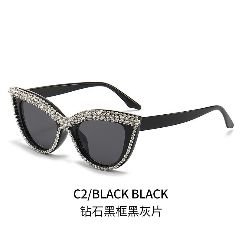 Diamond-Encrusted Sunglasses, Trendy Personalized Flower Cat'S Eye Ball Flat Glasses Sunglasses