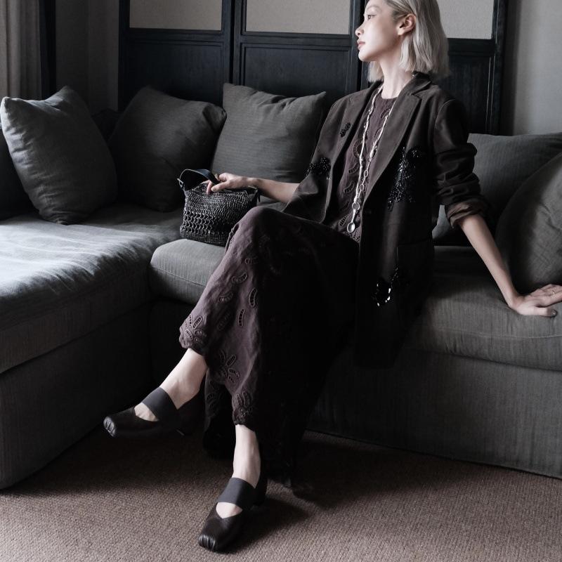 

Retro French style cool elephant pattern design Mary Jane shoes 2025 new ballet super soft fashion shoes 40 чёрный