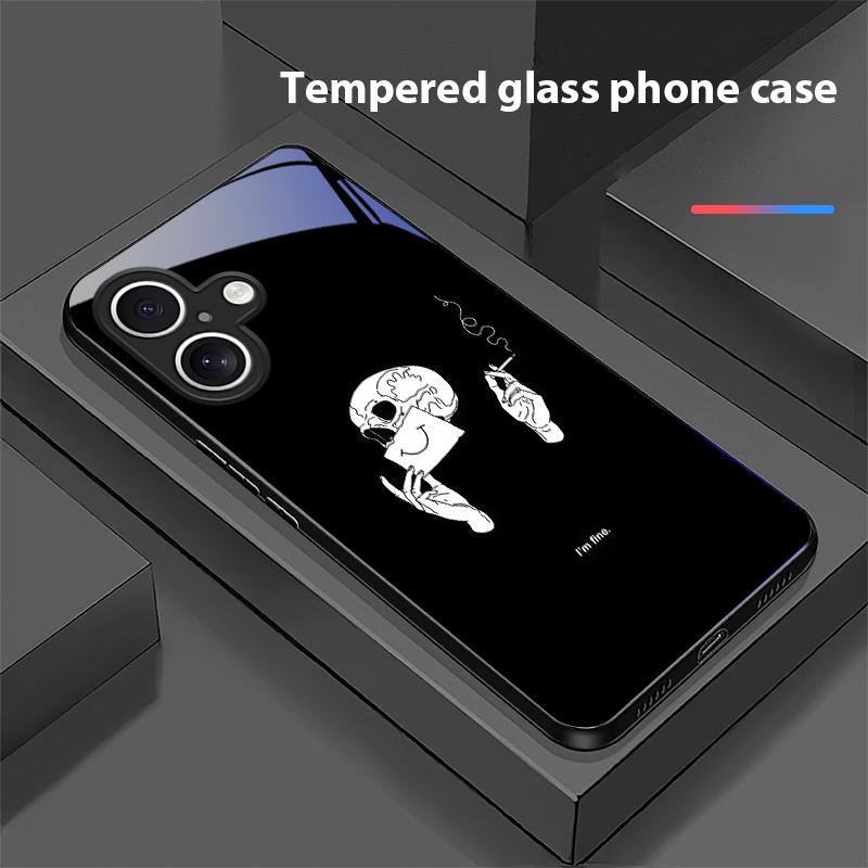 Dancing Skeleton For Apple IPhone 16E 16 E 11 13 15 P Ro 14 Pro Max 12 Mini 7 8 Plus XR X XS Black Tempered Glass Phone Case