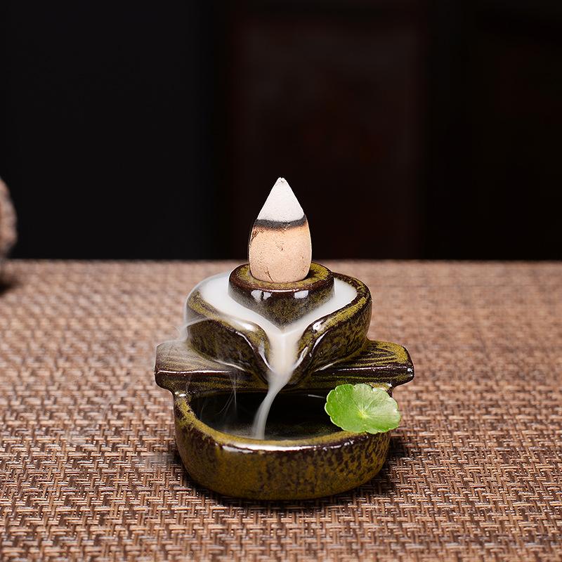 YXYMCF Backflow Incense Burners Gourd Turn Things Around Cone Censers Ceramic Mini Desk Ornaments Mustard Zen Incense Holder 1pc 7