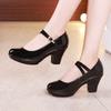 Small Size 32-43 Medium Block Heel Mary Janes Platform Pumps 2025 Fall Shallow Red Wedding Shoes Thick Bottom Dance Model Work