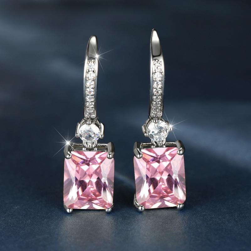 Wish explosive platinum micro-inlaid zircon square diamond quadrilateral stud earrings couple light luxury temperament jewelry