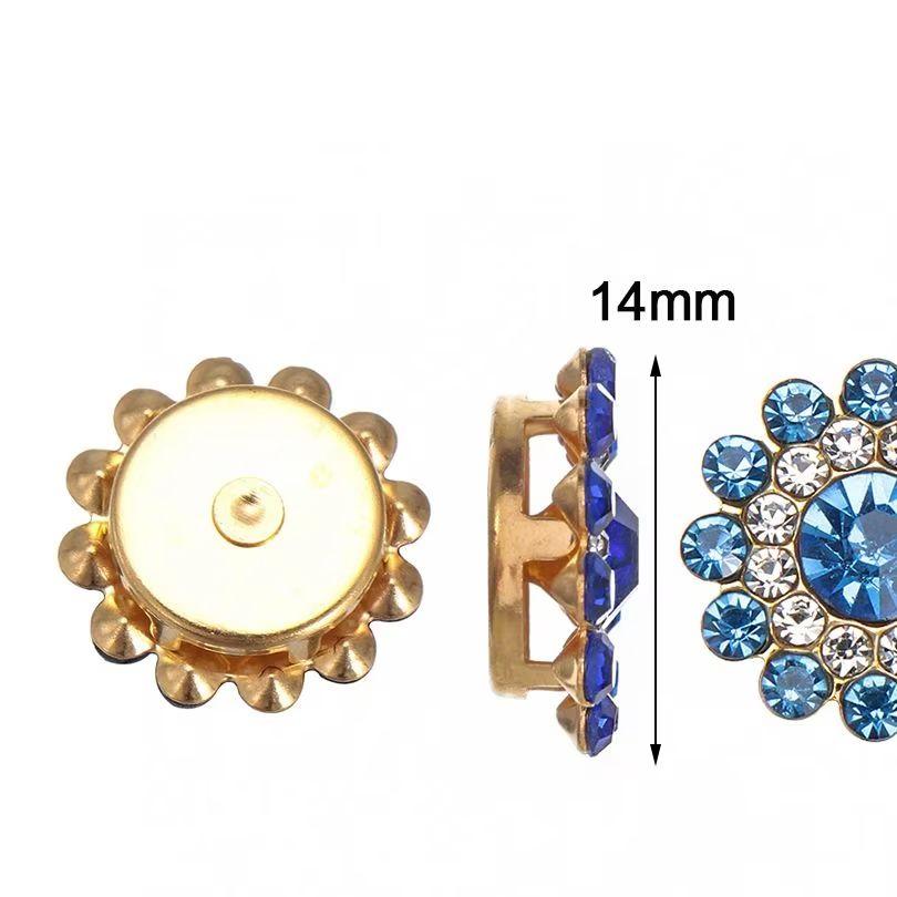 10 Stück 14mm Bekleidung Nähen Stahlboden Blumenförmig Hutzubehör Kleidung Dekoration Kristallglasstein Strasssteine Knöpfe