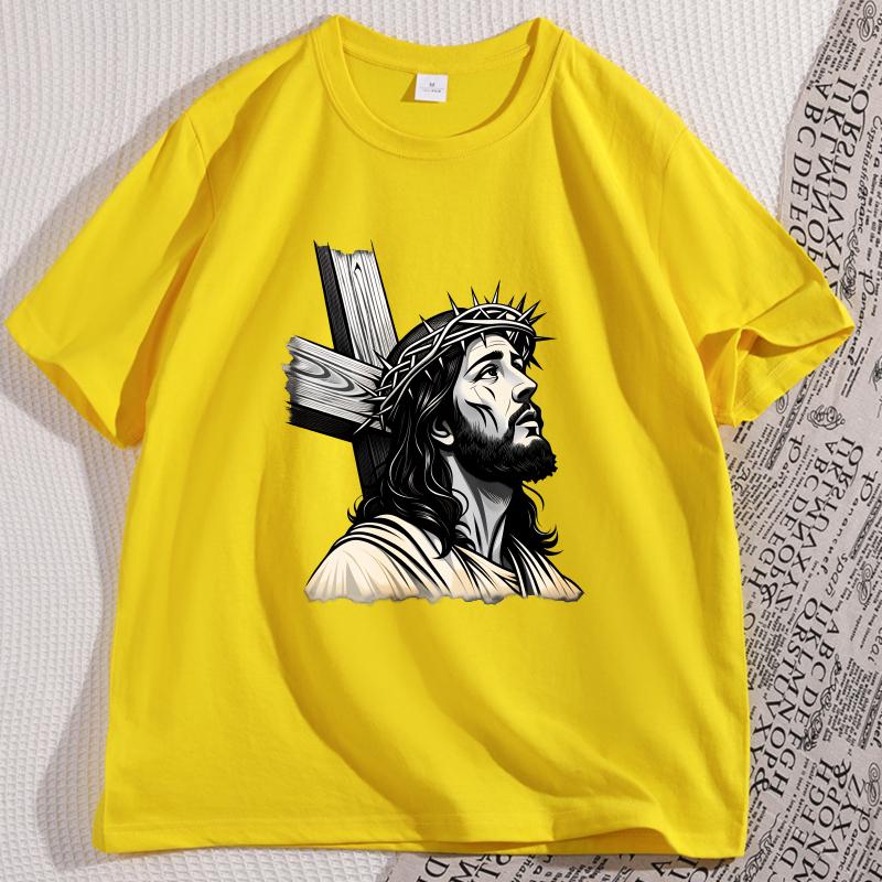 

Unisex s T-Shirt with Detailed Jesus T Shirt Carrying Cross Graphic Tees Cotton Short Sleeve Unisex Women Tshirt Streetwear Clothes 4XL