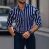 Men's Spring Autumn Thin Lapel Striped Shirt, Versatile Casual Top