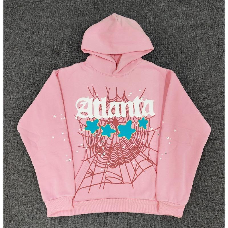 Heavy fleece foam print spider web hoodie sports casual sweater sweatpants set