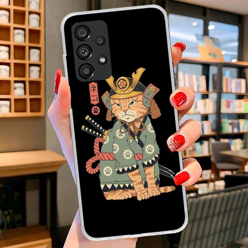 Ramen Sushi Samurai Tattoo Cat Phone Case For Samsung Galaxy A17 A37 A57 A16 A26 A36 A56 A15 A25 A35 A55 A14 A24 A34 A54 A13 A23