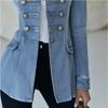 Vintage Casual Womens Light Denim Jacket Decorative Button Slim Fit Fall Outerwear