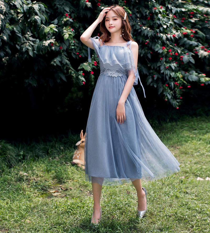 2025 New Off-the-Shoulder Bridesmaid Dress: Mid-Length, Slimming, with Fairy Charm for Special Occasions.