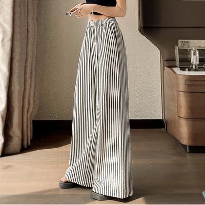 Lockere, lässige, bedruckte Hose mit weitem Bein und Streifenmuster, Cross Border-Sommerhose für Damen, drapierte Hose