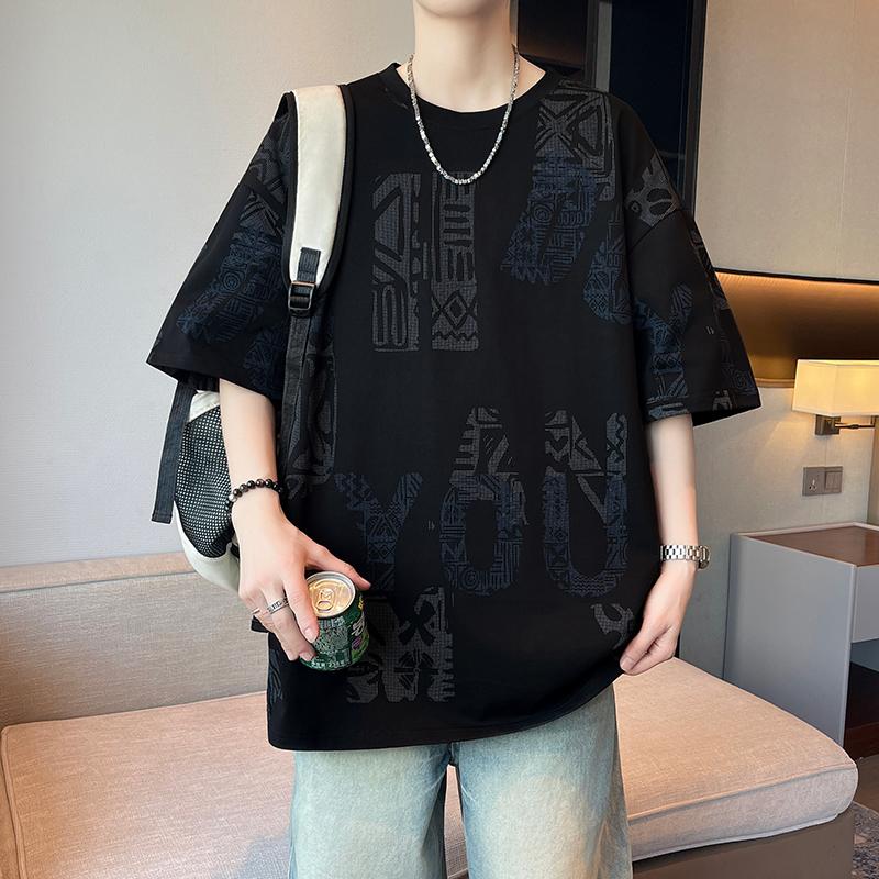 Summer men's loose short-sleeved T-shirt tops quarter-sleeved round neck half-sleeved T-shirt plus size