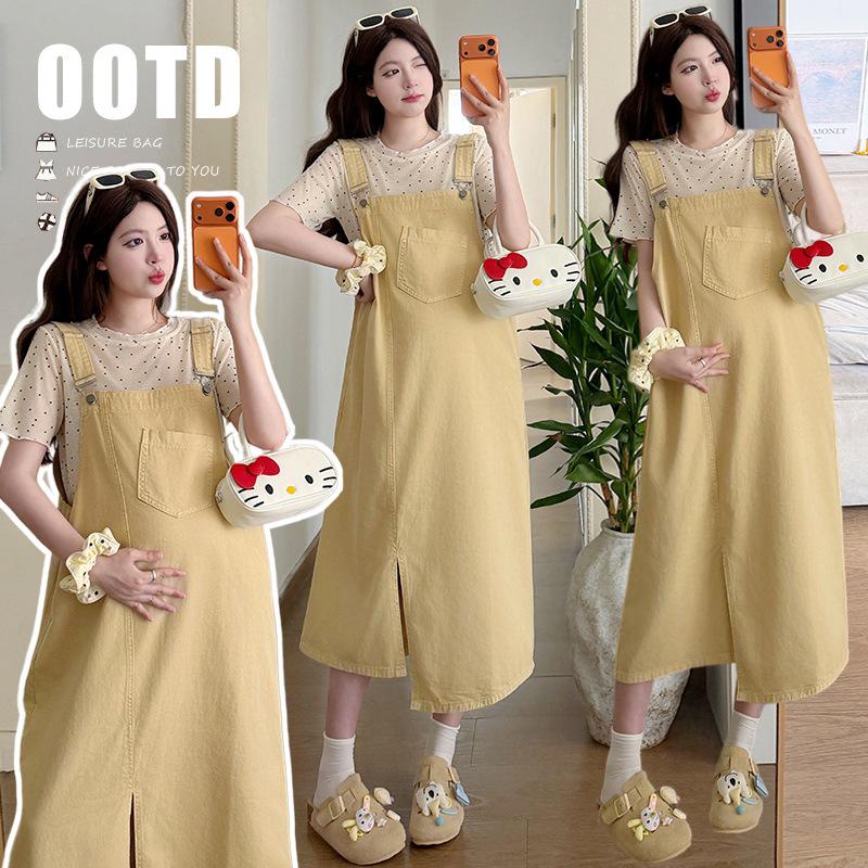 2026 Summer Korean Denim Overall Dress & Polka Dot Top Set L