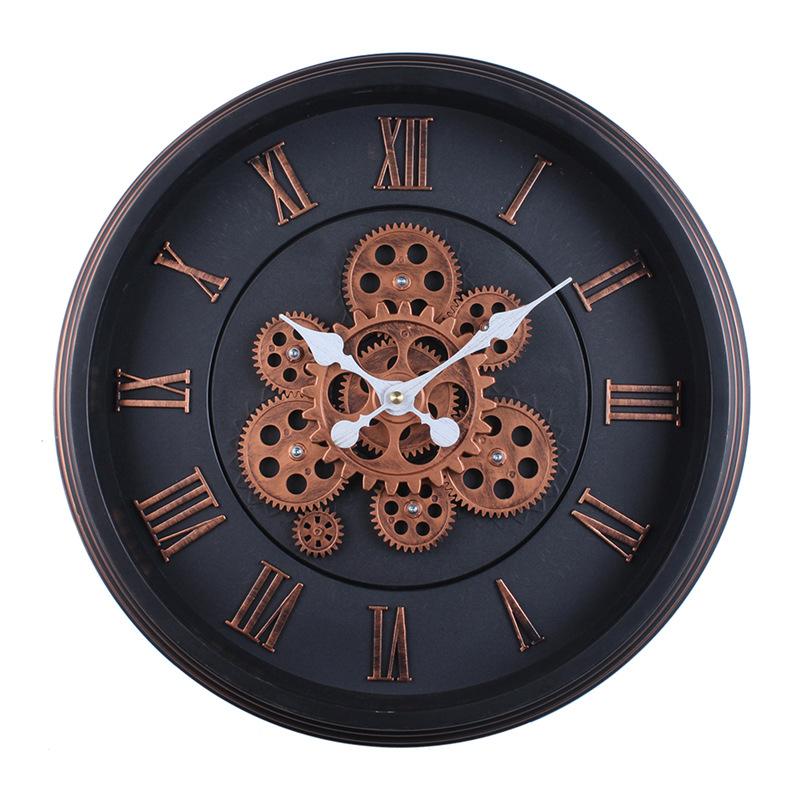45CM Retro Gear Wall Clock Mechanical Living Room Bedroom Light Luxury Simple Creative Clock Silent Clock Round