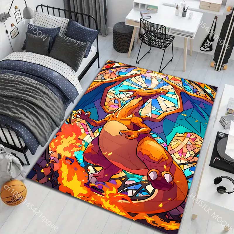 1PC Classic Japanese Charizard Pattern Cartoon Carpets Living Room Bedroom Bedside Floor Mat Area Rug Home Decor Gifts Potdemiel