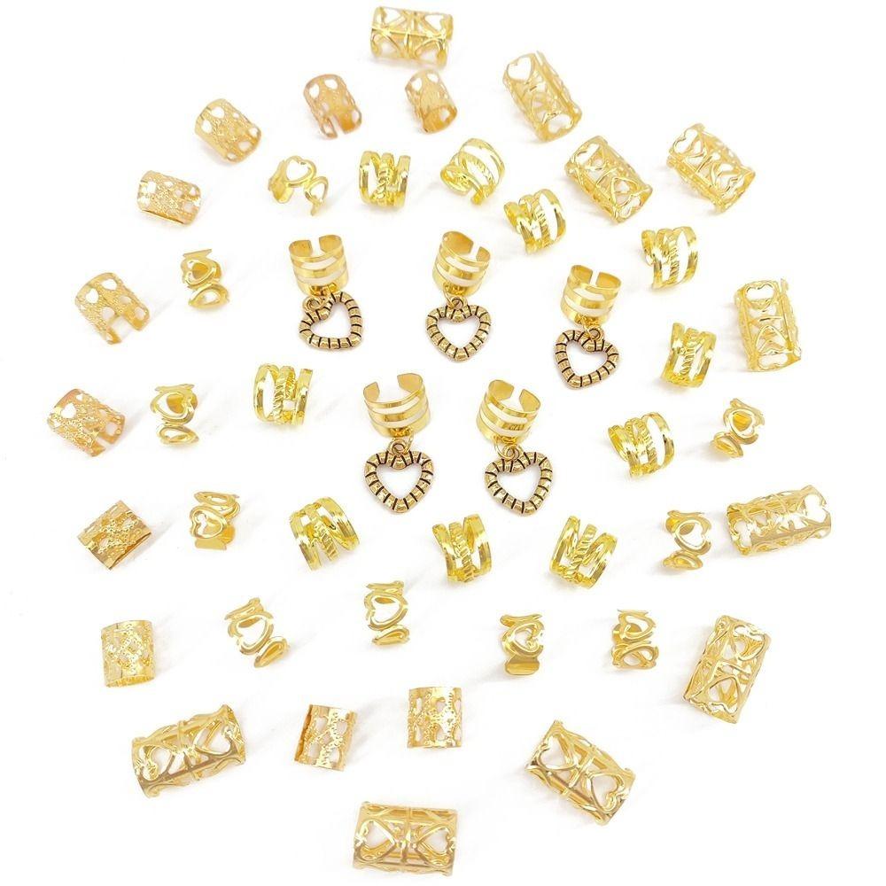 45pcs Dread Locks Hollow Out Hair Ring Hair Braiding Hair Braid Tubes Gold Dreadlocks Beads  Decor