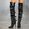 Fashion Cool Punk Style Buckle Belt Strap Over The Knee Boots Women Fashion Zipper Thigh High Shoes Pointed Toe Party Strippers Heels