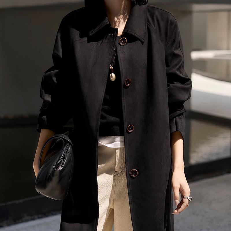 Samei Shirt Collar Tooling Trench Coat, Medium and Long Coat, High-end Spring and Autumn Women's Clothing, New Spring Commuter Long Sleeves