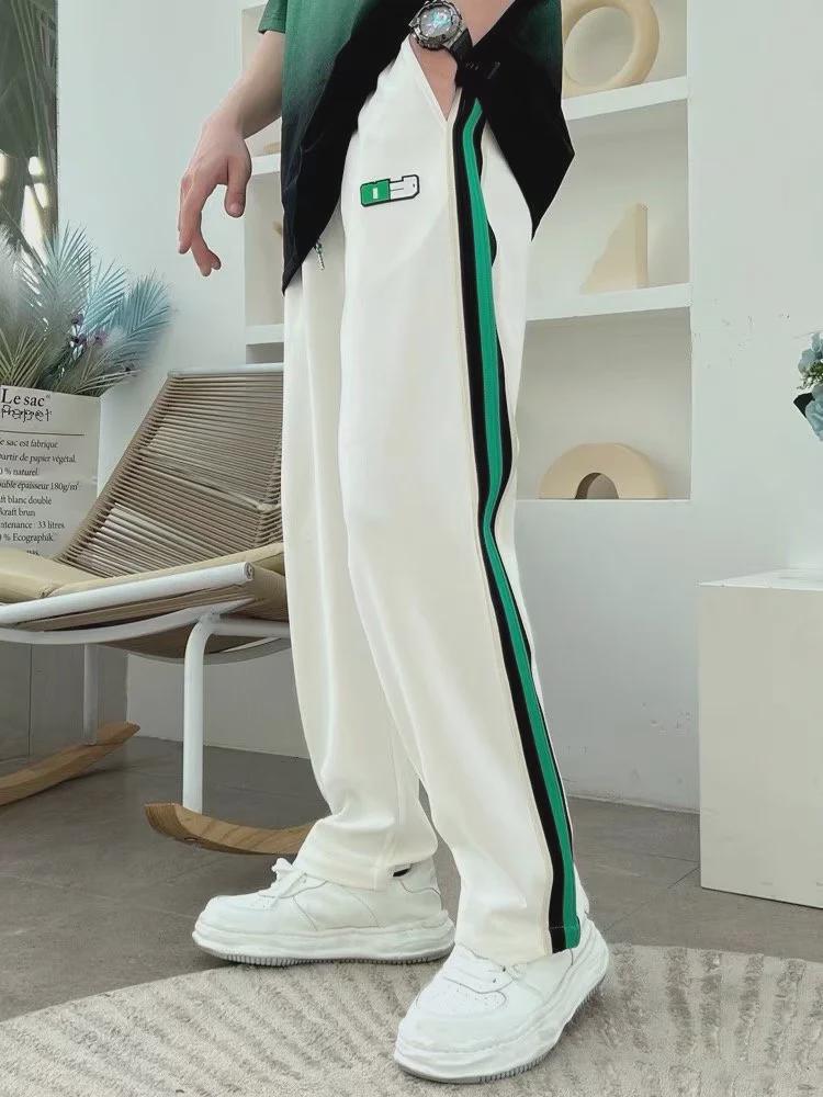 Pantalon rayé tendance d'été pour homme à jambes larges - Coupe ample style décontracté sportif