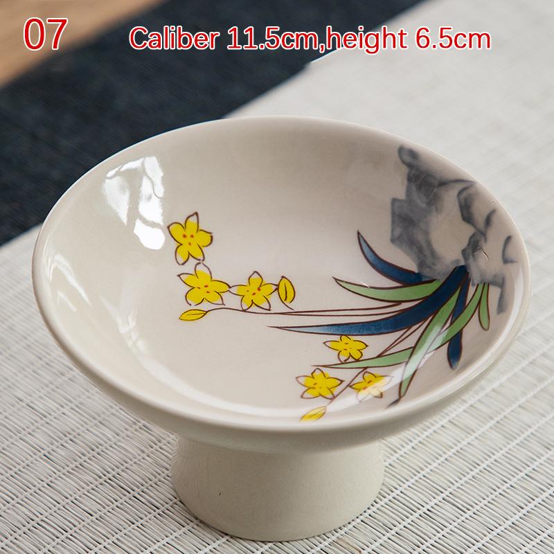 Ceramic Tableware High Legged Fruit Tray Vintage Chinese Style Snack Fruit Plate Home Festival Decoration Refreshment Plates