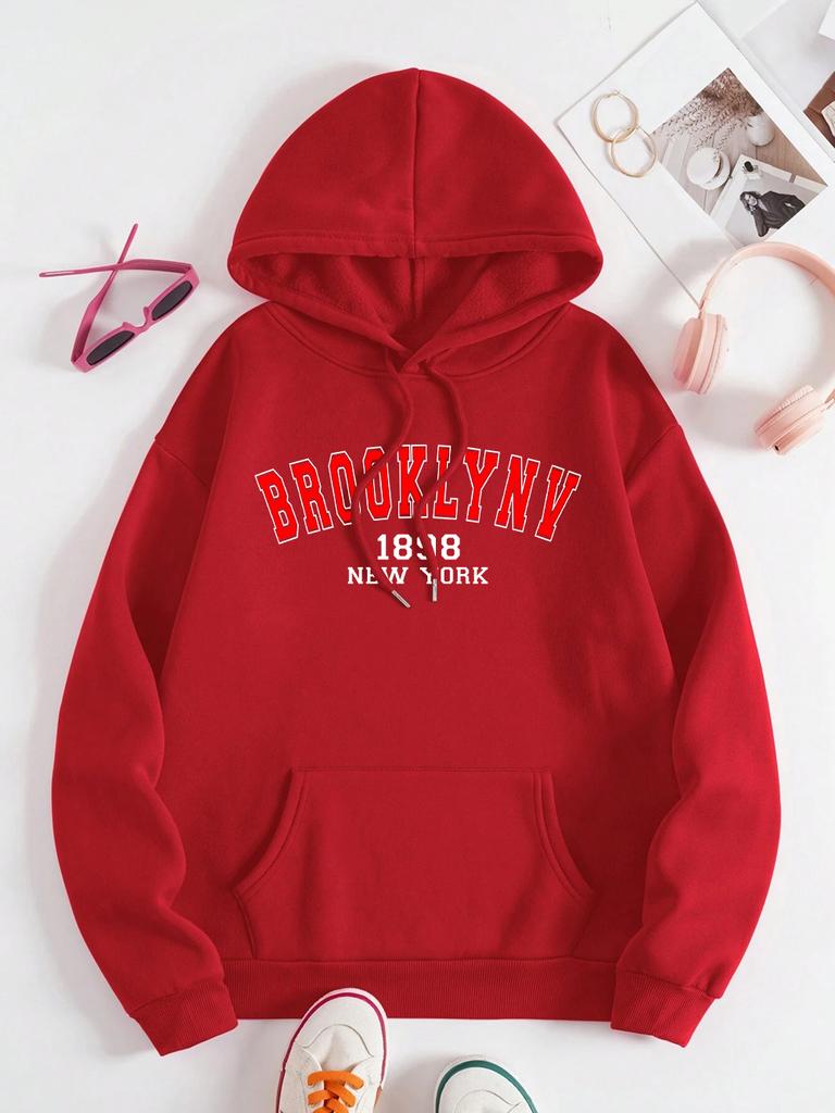 Brooklyn 1898 New York City USA Sweatshirt Male Casual Fleece Hooded Autumn Crewneck Hoodies Simple Oversized Men's Tops