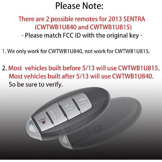MechanMagic Smart Key Fob Remote Replacement Fits for Nissan Sentra Versa 2013 2014 2015 2016 2017 2018  Keyless Entry Remote Control CWTWB1U840